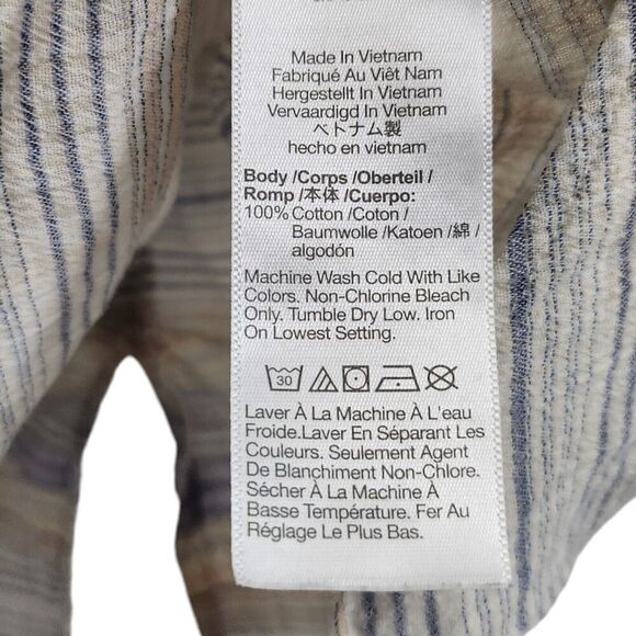 Madewell‎ Top Medium Crinkle Hayden Popover Striped Shirt Blue Tan  Blouse - Picture 4 of 9